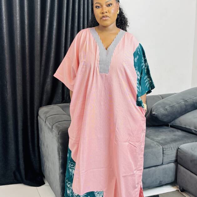 Green Adire Stripes Dress